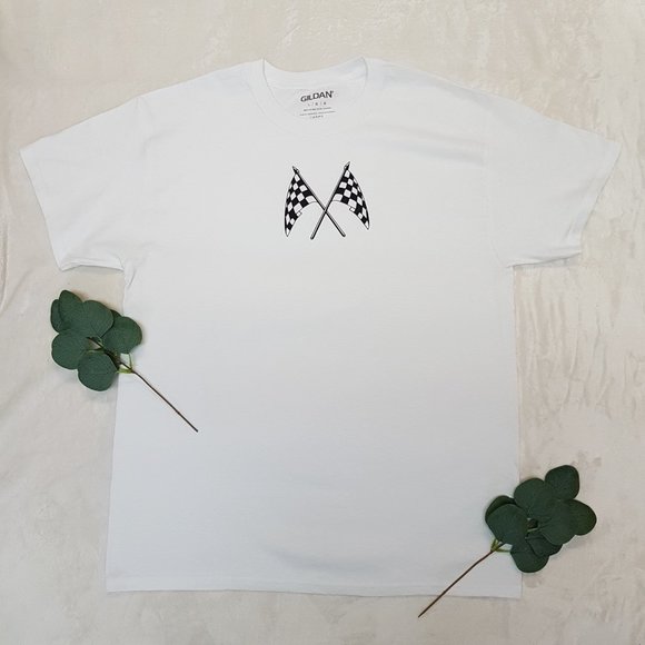 Racing Flags Print Crew Neck T-Shirt - Picture 1 of 7